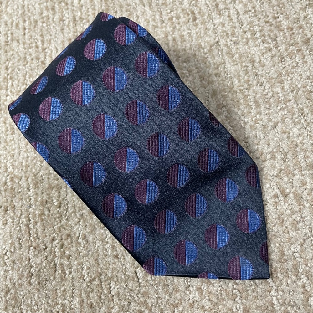 Etro Milano Silk Tie Mens OS Blue Purple Dot Geometric Made in Italy Luxury